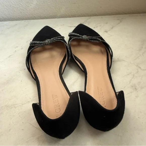 J. Crew Black Pointed D'Orsay Flats with Sparkle Bow Strap - Picture 3 of 6